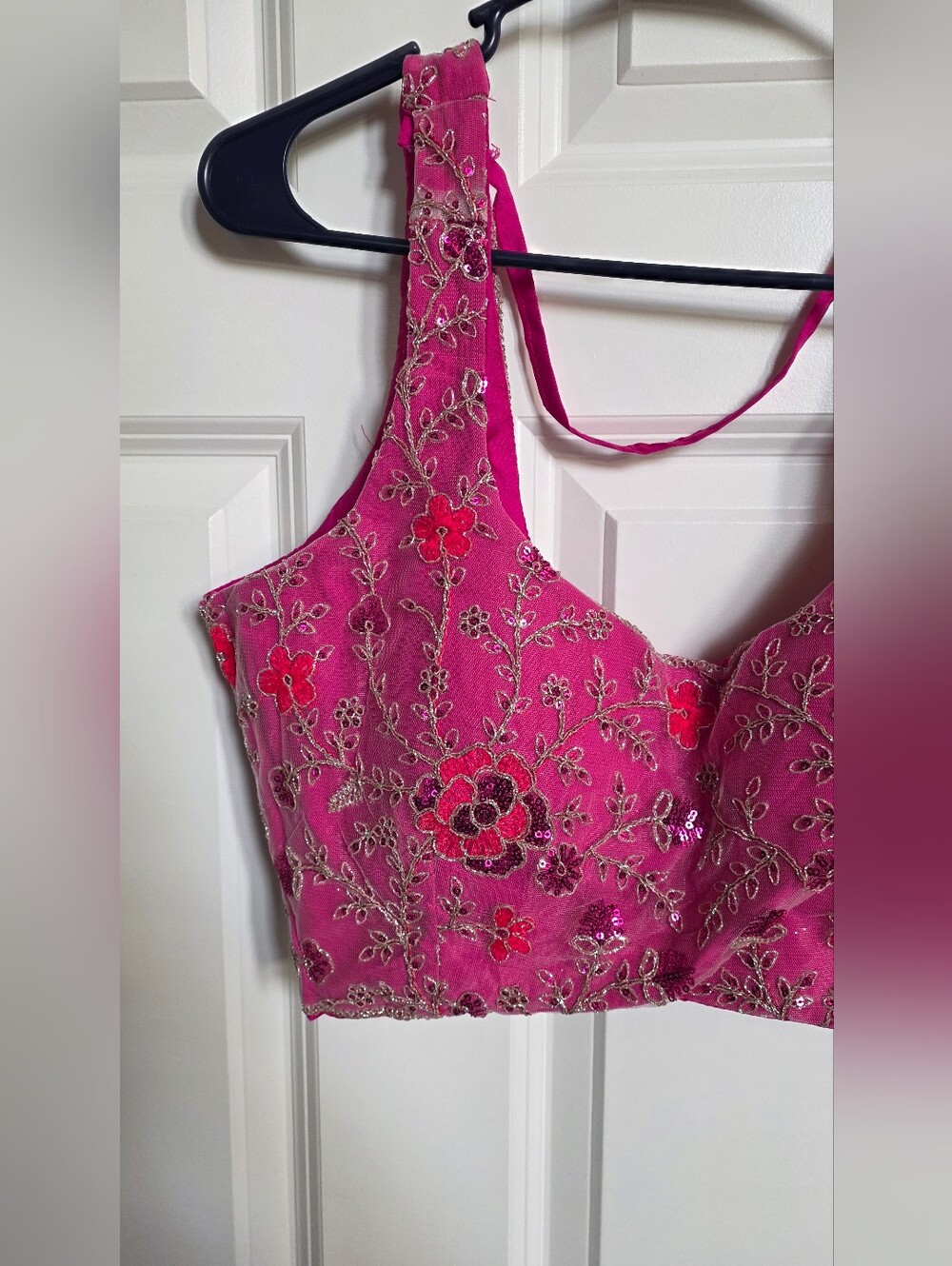 Rose Pink Net Sequins embroidered Flared Style Lehenga Choli - Size 6 - Picture 8 of 11